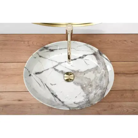 Lavoar pe blat Rea Queen Thunder oval finisaj alb piatra lucios 55 cm [2]
