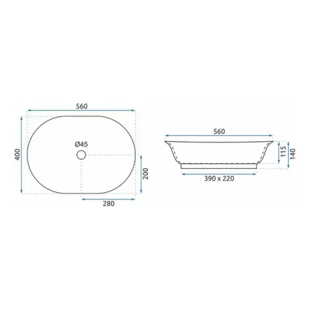 Lavoar pe blat Rea Roma 56 cm negru mat marmura [1]