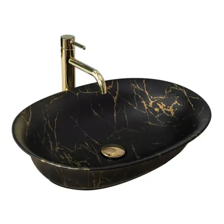 Obiecte Sanitare - Lavoar pe blat Rea Roma 56 cm negru mat marmura