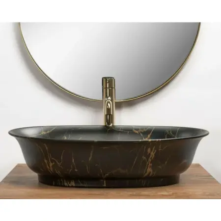 Lavoar pe blat Rea Roma 56 cm negru mat marmura [4]