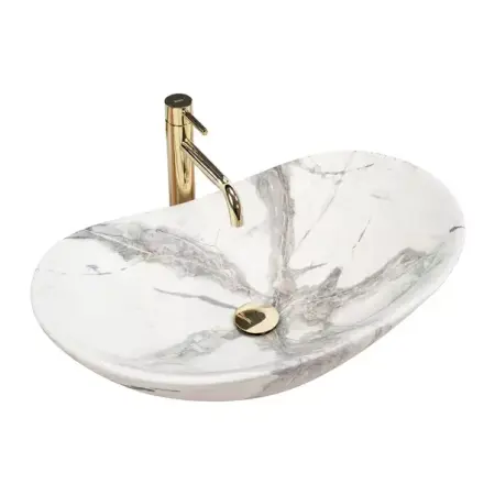 Lavoar pe blat Rea Royal oval finisaj alb nisip mat 60 cm [1]