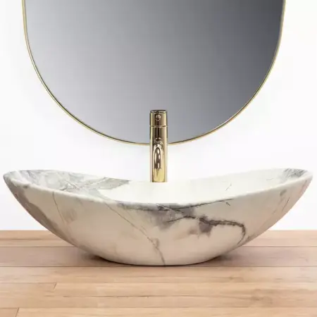 Lavoar pe blat Rea Royal oval finisaj alb nisip mat 60 cm [2]