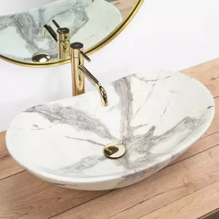 Lavoar pe blat Rea Royal oval finisaj alb nisip mat 60 cm [5]