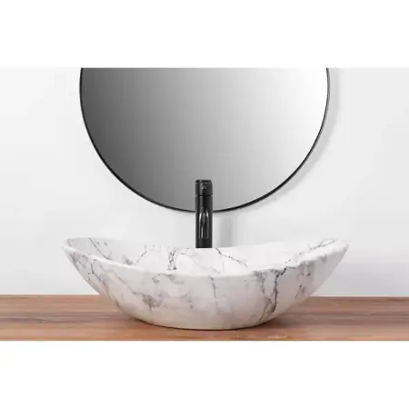 Lavoar pe blat Rea Royal oval finisaj marmura alb mat 60 cm [3]