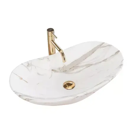 Lavoar pe blat Rea Royal oval finisaj piatra lava mat 60 cm [2]