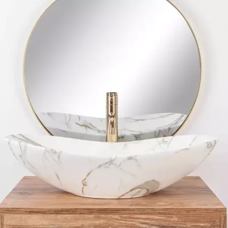 Lavoare pe blat - Lavoar pe blat Rea Royal oval finisaj piatra lava mat 60 cm