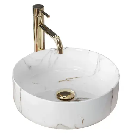 Obiecte Sanitare - Lavoar pe blat Rea Sami 36 cm alb lucios stil marmura