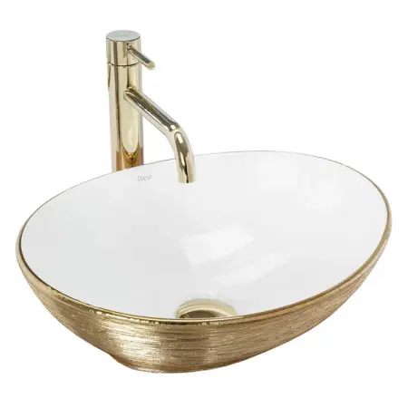 Obiecte Sanitare - Lavoar pe blat Rea Sofia 41 cm alb - auriu periat