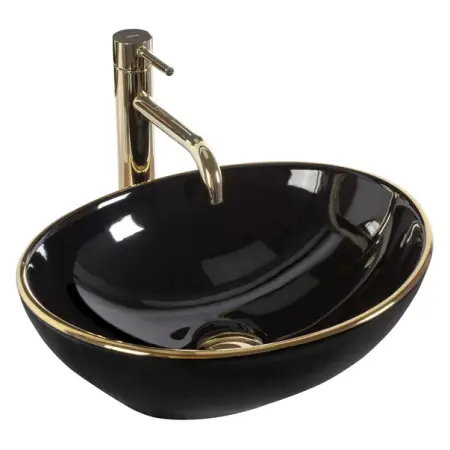 Obiecte Sanitare - Lavoar pe blat Rea Sofia 41 cm negru - auriu
