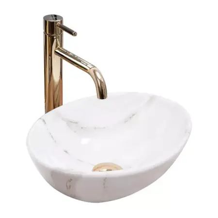 Lavoare pe blat - Lavoar pe blat Rea Sofia Mini Aiax oval finisaj alb piatra lucios 35 cm
