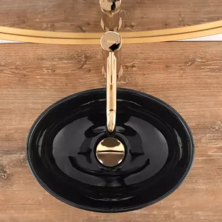 Lavoar pe blat Rea Sofia Mini oval finisaj negru lucios 35 cm [2]