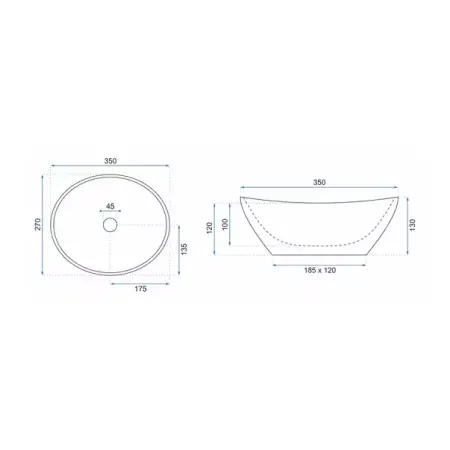 Lavoar pe blat Rea Sofia Mini oval finisaj negru lucios 35 cm [5]