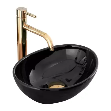 Obiecte Sanitare - Lavoar pe blat Rea Sofia Mini oval finisaj negru lucios 35 cm