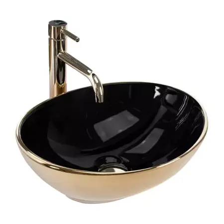 Obiecte Sanitare - Lavoar pe blat Rea Sofia oval finisaj negru - auriu lucios 41 cm