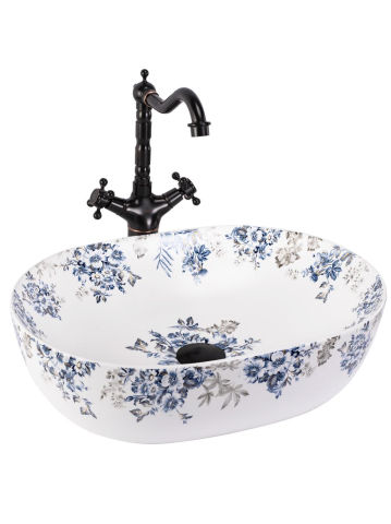 Lavoar pe blat Rea Veronica Mat 485x350 mm ceramica sanitara forma ovala model floral [10]