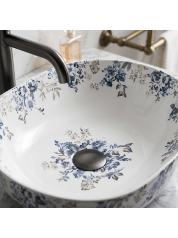 Lavoar pe blat Rea Veronica Mat 485x350 mm ceramica sanitara forma ovala model floral [7]