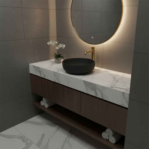 Lavoar pe blat Spectrum, Calvia Black, rotund, negru mat [3]