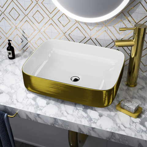 Lavoar pe blat Spectrum, Castor Brushed Gold, dreptunghiular, auriu periat-alb [3]