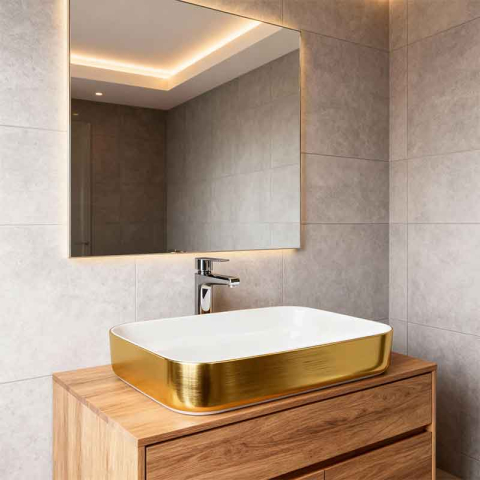 Lavoar pe blat Spectrum, Castor Brushed Gold, dreptunghiular, auriu periat-alb [4]