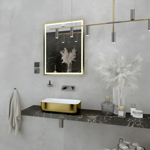 Lavoar pe blat Spectrum, Castor Brushed Gold, dreptunghiular, auriu periat-alb [2]