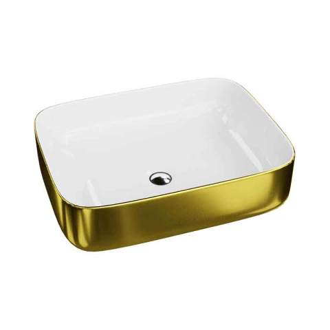 Lavoare - Lavoar pe blat Spectrum, Castor Gold White, dreptunghiular rotunjit, auriu lucios-alb