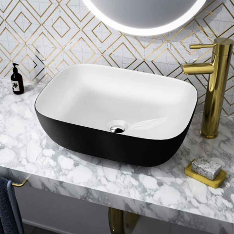 Lavoar pe blat Spectrum, Gineta Black White, dreptunghiular rotunjit, negru mat-alb [3]