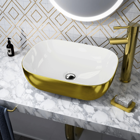  Lavoar pe blat Spectrum, Gineta Gold White, dreptunghiular, auriu lucios-alb [1]