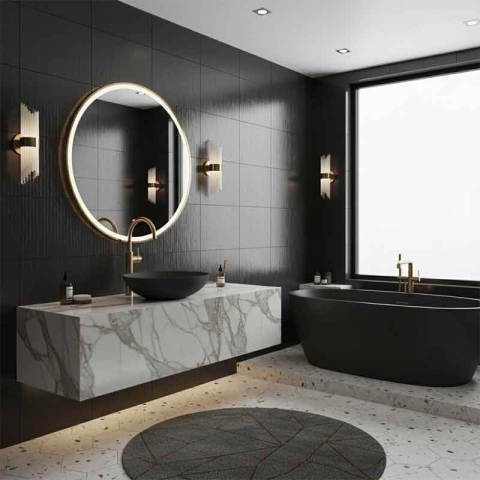 Lavoar pe blat Spectrum, Moana Black, oval, negru mat [2]