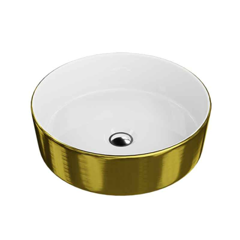 Lavoare - Lavoar pe blat Spectrum, Rosina Brushed Gold, rotund, auriu periat-alb