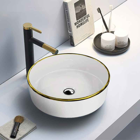 Lavoar pe blat Spectrum, Rosina Gold Line, rotund, alb-auriu [1]
