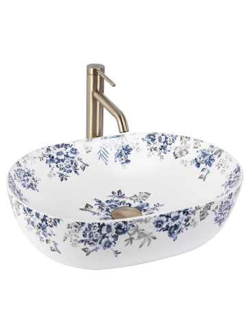 Lavoar pe blat Rea Veronica Mat oval ceramica 485x350 mm model floral [8]