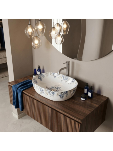 Obiecte Sanitare - Lavoar pe blat Veronica Shiny Rea oval ceramica lucioasa 485x350 mm model floral