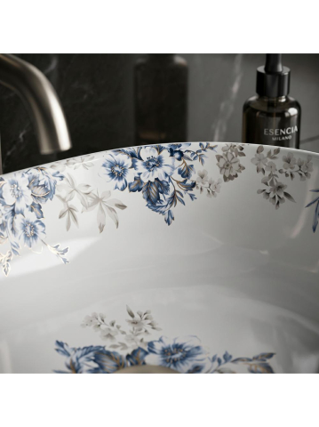 Lavoar pe blat Veronica Shiny Rea oval ceramica lucioasa 485x350 mm model floral [8]