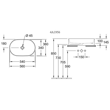 Lavoar pe blat, Villeroy & Boch, Collaro, 56 x 36 cm, oval, alb [1]