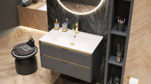 Lavoar mobilier Pik Excellent 81x46,5 cm dreptunghiular alb lucios [1]