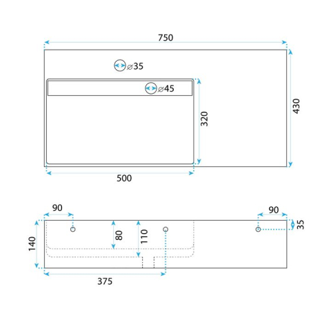 Lavoar pentru blat  Archi 75 cm gri mat [7]
