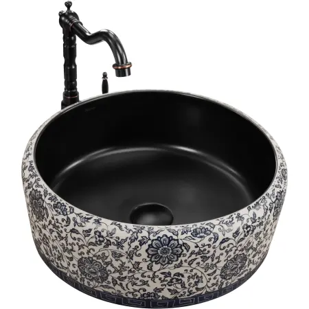 Obiecte Sanitare - Lavoar pentru blat Florisa Negru mat cu model, Rea