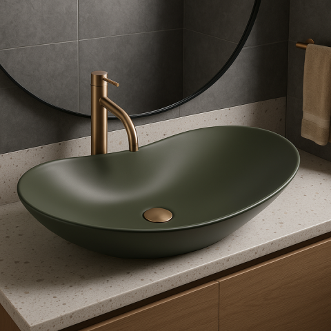 Obiecte Sanitare - Lavoar pentru blat Rea Royal verde mat