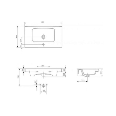 Lavoar pentru mobilier Cersanit, Crea, 80 cm, alb [1]