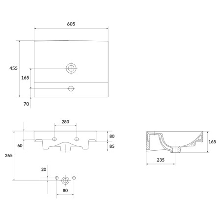 Lavoar pentru mobilier, Cersanit, Larga, dreptunghiular, 60 cm, alb [1]