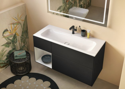 Lavoar pentru mobilier Villeroy & Boch, Finion 120 cm, Ceramic+, cu orificiu baterie, fără preaplin, stone white [1]