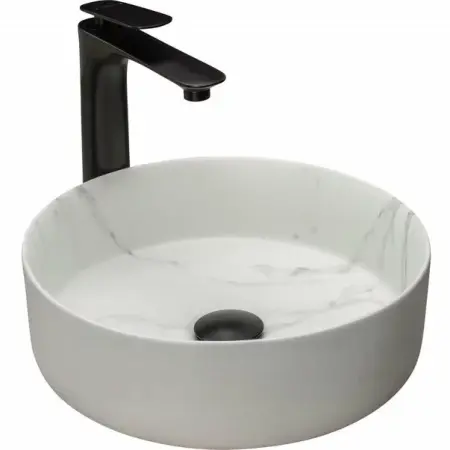 Obiecte Sanitare - Lavoar stil marmura alb pe blat Rea Sami Marble Matowa 36 cm