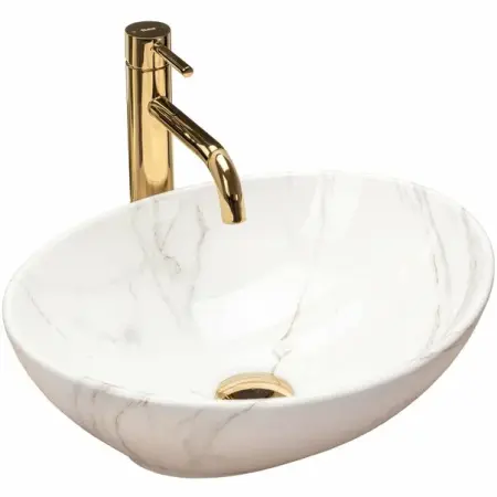 Obiecte Sanitare - Lavoar stil marmura alb pe blat Rea Sofia Aiax 34.5 cm