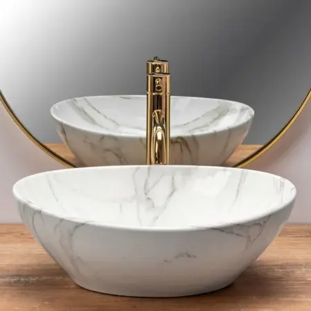 Lavoar stil marmura alb pe blat Rea Sofia Aiax 34.5 cm [3]