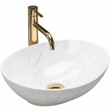Obiecte Sanitare - Lavoar stil marmura alb pe blat Rea Sofia Calala 41 cm
