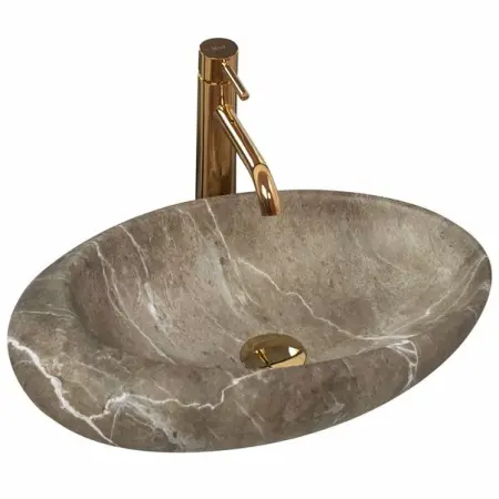 Obiecte Sanitare - Lavoar stil piatra crem pe blat Rea Roxy Stone Nature 49 cm