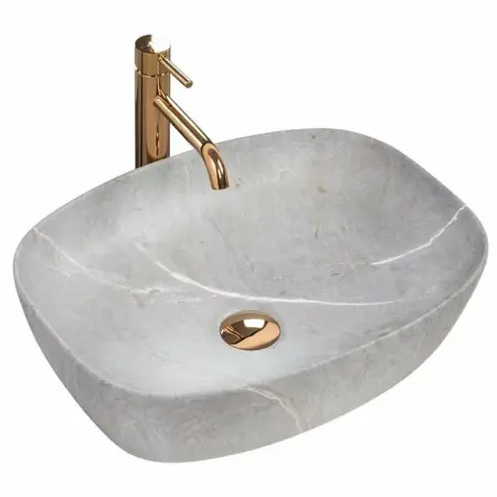 Obiecte Sanitare - Lavoar stil piatra/gri pe blat Rea Freja Gray 50 cm
