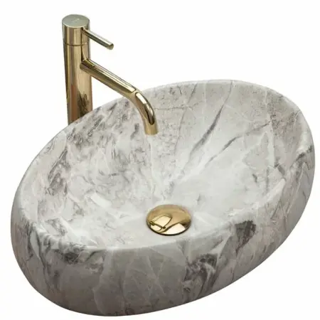 Obiecte Sanitare - Lavoar stil piatra gri pe blat Rea Linda Stone 48,3 cm
