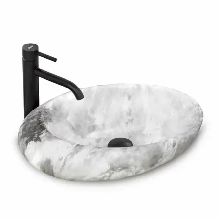 Obiecte Sanitare - Lavoar stil piatra gri pe blat Rea Roxy Stone Warm Grey 49 cm