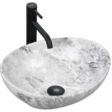 Obiecte Sanitare - Lavoar stil piatra/gri pe blat Rea Sofia 41 cm